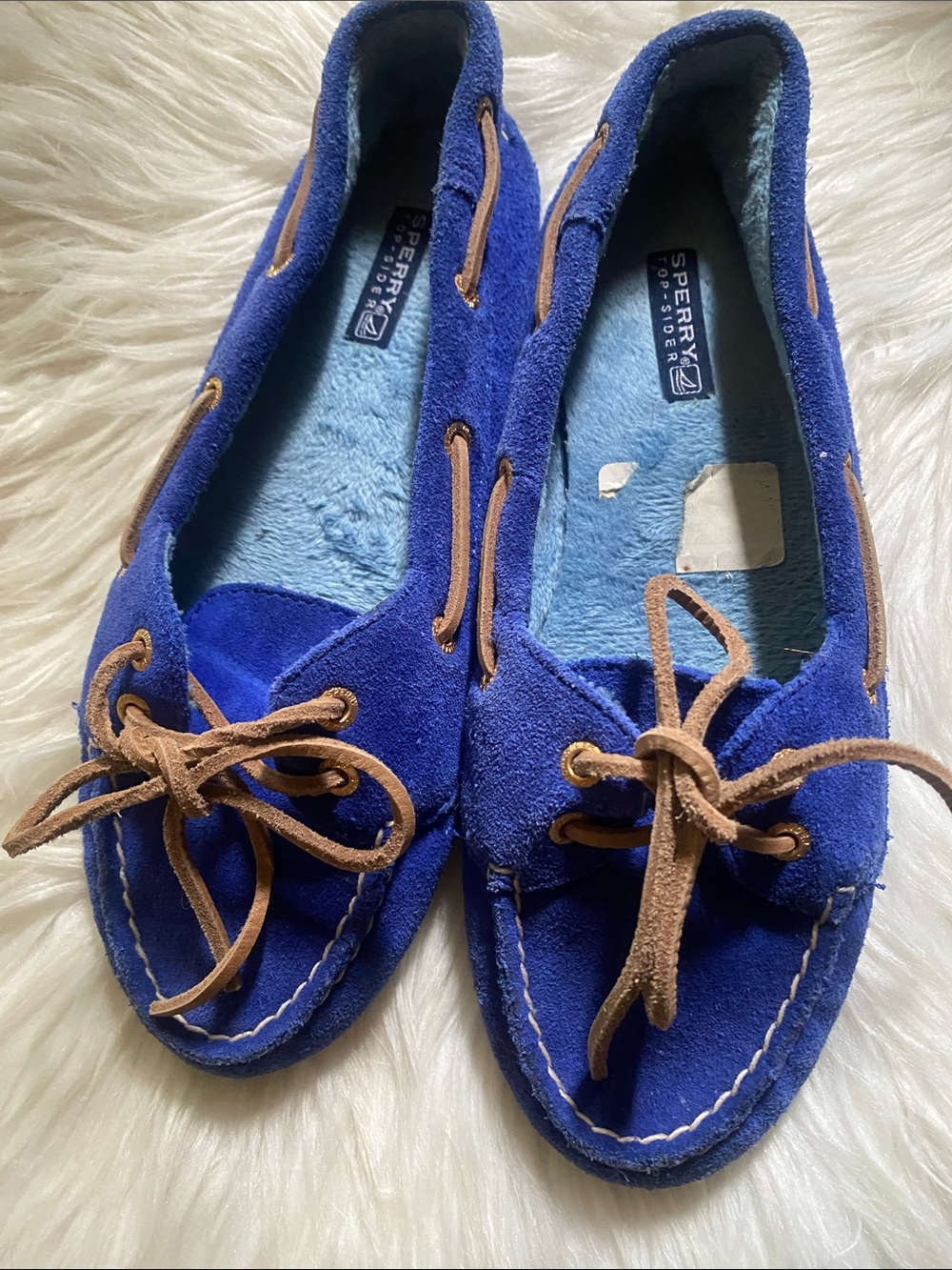Sperry Cobalt Blue Suede Soft Loafers  with Tan Laces
